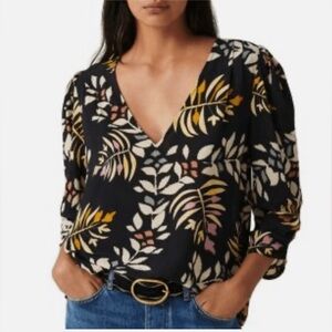 New BA&SH Leaf Print Puff Sleeve Top XS